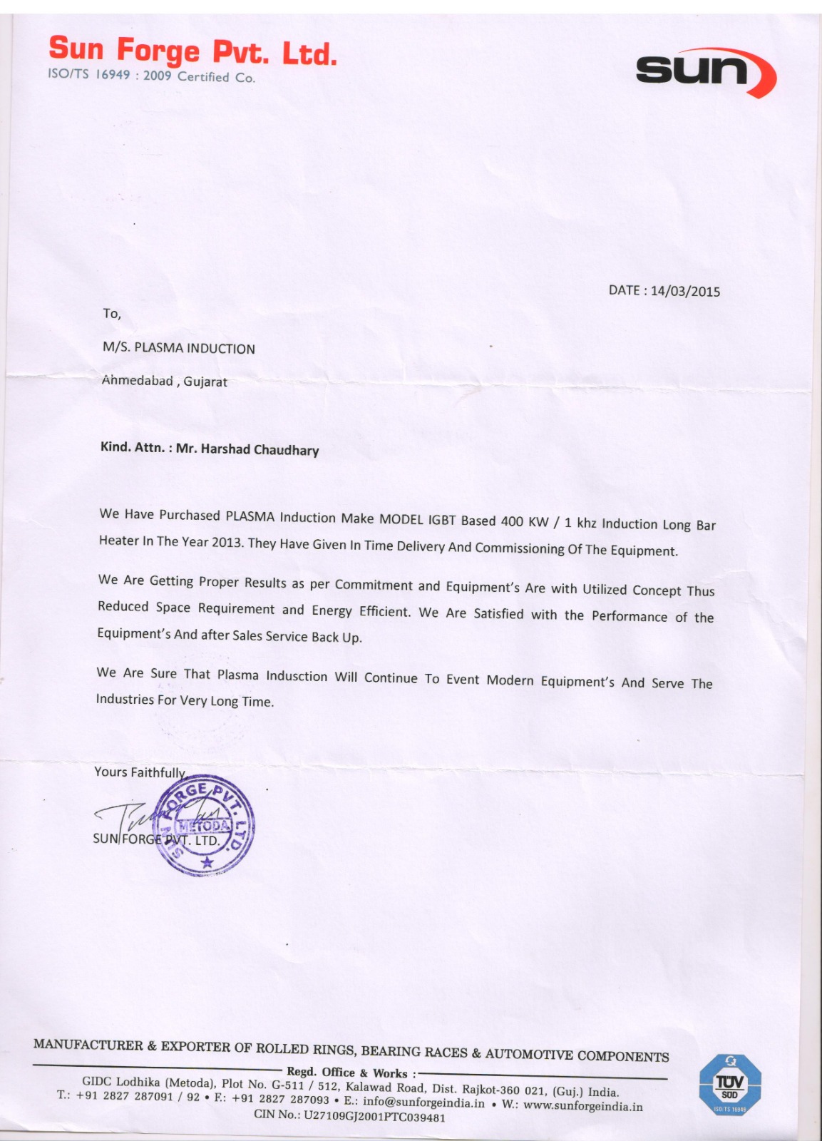 SUN FORGE PVT. LTD. (400KW)